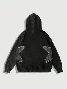 Sudadera holgada de primavera y otoño para hombre, sudadera con patrón de estrella, estilo de vida callejero, cordón con capucha, sudaderas teñidas lisas - Product Image 4
