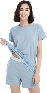 Merino <strong>Wool</strong> Pajamas Women's Short Sleeve Sleepwear Soft Pjs Set O Neck Loungewear - Product Image 4