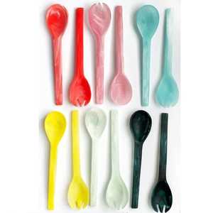 Serveurs à salade en résine marbrée, cuillère, fourchette, vaisselle, ustensiles de cuisine, outils de service, outils de mélange pour la restauration, fournitures de restaurant - Product Image 4