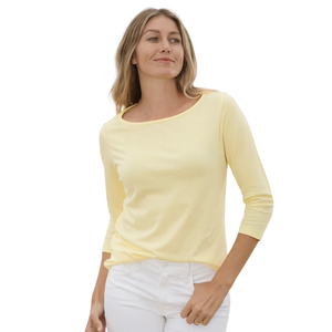 Camiseta de Mujer Amarilla con Cuello Redondo y Manga 3/4, 100% Algodón Orgánico de Lujo, Preencogido, Certificado GOTS, Ajuste Clásico, Suave y Premium - Product Image 3