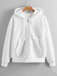 Plain Solid 100% Cotton Winter Hoodie Unisex <b>White</b> Cotton Fleece Hooded <b>Zip</b>-<b>Up</b> Sweatshirt Regular Fit Casual Autumn Wear - Product Image 1