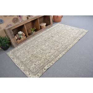 พรมตุรกีวินเทจคลาสสิกสีเบจสีน้ำตาล4.3x7.9ฟุตการเย็บปะติดปะต่อกันโบฮีเมียนขนสัตว์ถักแบบแบนสำหรับห้องนั่งเล่นปอกระเจา - Product Image 2