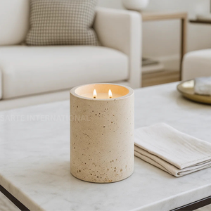 Porte-bougie en pierre de travertin naturelle fait à la main de haute qualité, résistant à la chaleur, écologique, personnalisable, Noël - Product Image 1