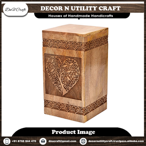 Urne de crémation pour animaux de compagnie en palissandre indien teck fait à la main exquis décor à la maison en bois gravé modèle motif boîte de rangement incluse - Product Image 6