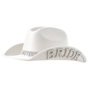 Despedida de soltera despedida de soltera Bling sombrero de vaquero blanco diamante y Perla carta novia vaquera sombreros para boda occidental - Product Image 5