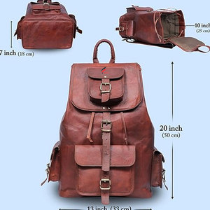 Sac à dos en cuir de vachette fait main pour hommes avec doublure en cuir véritable au design personnalisé fermeture à glissière-étanche - Product Image 2