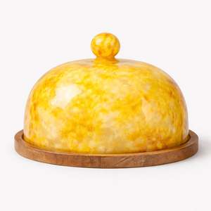 Cubreplatos de Resina con Forma de Cúpula de Mármol Amarillo, Soporte para Queso con Base de Madera, Cubierta Decorativa Simple para Alimentos para la Mesa de Comedor de la Cocina - Product Image 3