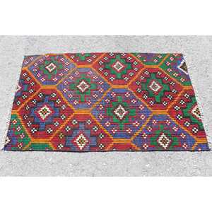 Petit tapis turc vintage 2,9x4,8 pieds, tapis uni rouge et bleu - Product Image 3