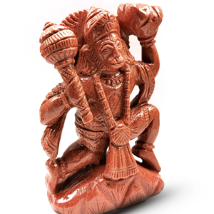 Estatua de piedras preciosas talladas a mano de Hanuman Idol de piedra dorada roja para el templo Pooja decoración del hogar artículo de regalo exportación a granel desde la India - Product Image 3