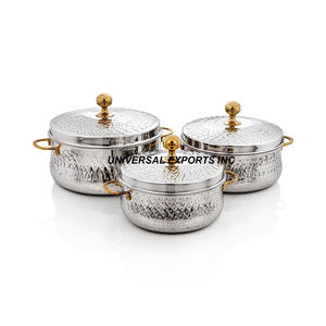 Dernière nouvelle collection de casseroles en acier inoxydable à double paroi de forme ronde vaisselle de table vente à chaud en métal réchauffeur d'aliments - Product Image 2