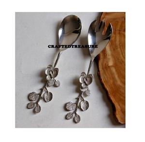 Cuillère à couverts en laiton avec miroir pour la maison et la cuisine à bas prix Cuillère à couverts élégante avec design de feuille - Product Image 1