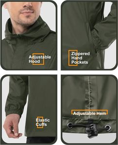 Chaqueta de lluvia de estilo urbano de talla grande personalizada para hombre, chaqueta lavada con capucha recubierta de poliéster y nailon impermeable holgada de otoño con cremallera - Product Image 3