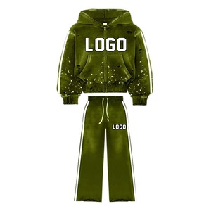 Conjunto de Sudadera con capucha corta de chándal con diamantes de imitación de peso pesado personalizado para ropa de calle unisex y marcas de moda 2025,26 - Product Image 3