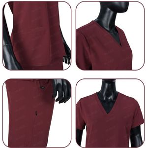 2025 vente chaude de haute qualité Spandex rayonne Polyester à manches courtes col en v pantalon droit médical femmes gommage ensemble - Product Image 4