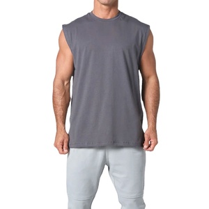 เสื้อกล้ามออกกำลังกายผู้ชายผ้าฝ้ายผสมอีลาสเทนยืดได้ คุณภาพสูง สีตามสั่ง OEM ทรงยาวเรียบง่าย สวมใส่สบาย - Product Image 4