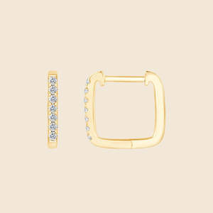 Squared <b>Square</b> <b>Diamond</b> <b>Earring</b> Featuring Round Lab Grown <b>Diamond</b> F-VS 0.11 Carat In 14K Solid Gold Everyday Stacking Gift - Product Image 3