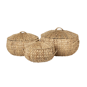 Basic Style Water Hyacinth Storage Basket <b>With</b> <b>Lid</b>, Natural Handwoven Basket Convenient For Kitchen Home Storage From Vietnam - Product Image 3