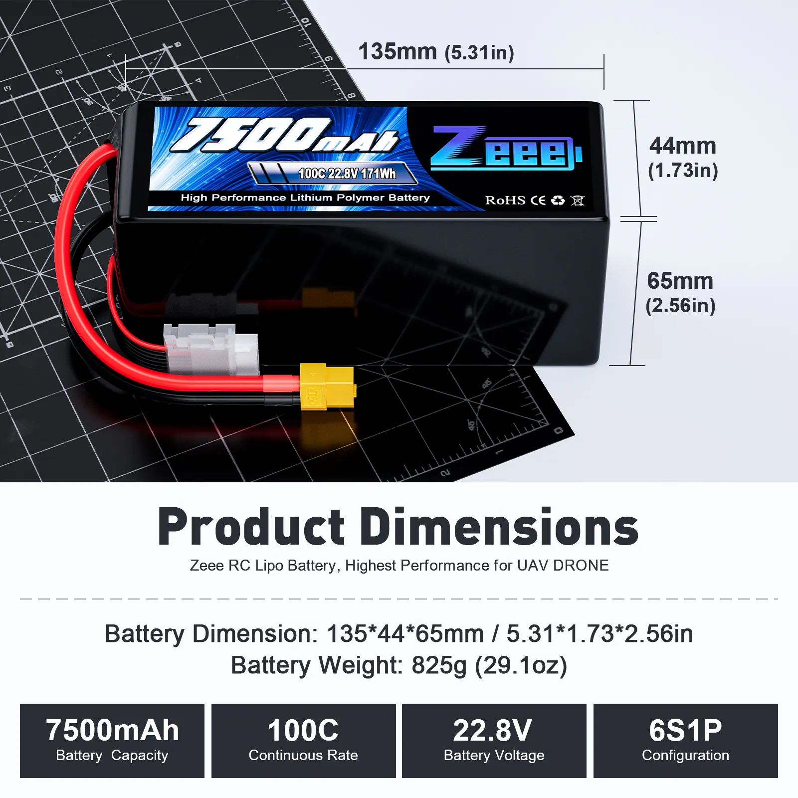 Zeee Drone FPV baterai 22.8V 6000/6500/7000/7500/8000/9000mAh 6S 100C lhv baterai untuk 7-8 inci 400-450mm X8 10 inci Xclass FPV