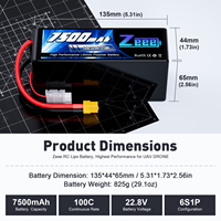 Batterie de drone FPV Zeee 6S 22.8V 6000/6500/7500/8000/8500/9000mAh 6S 100C HV Lipo pour drones FPV de 7-8 pouces 400-450mm X8 10 pouces