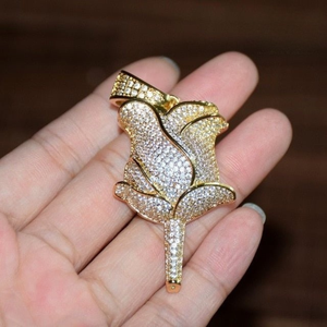 Iced Rose Moissanite Pendant VVS D Color 925 Silver Gold Plated Luxury Flower Jewelry Micro Pave Custom OEM ODM Wholesale - Product Image 6