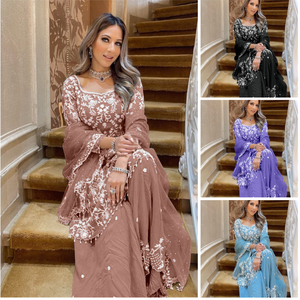 Élégante chaîne marron séquence Salwar Kameez pour femme Palazzo paire avec Dupatta pour mariages fêtes festivals - Product Image 5