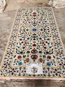 Ensemble de table à manger rectangulaire noire moderne avec une superbe œuvre d'art en marbre incrusté de marqueterie pour la maison ou l'hôtel - Product Image 6