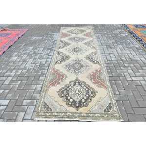 Turkish <b>Rug</b>, <b>Runner</b> 3.6x11.9 ft Vintage <b>Rug</b>, Gray Solid Wool <b>Rug</b> - Product Image 1