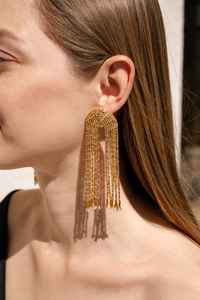 Boho <b>bead</b> earrings with turquoise design andy cascading <b>fringe</b>, unique jewelry gift - Product Image 5