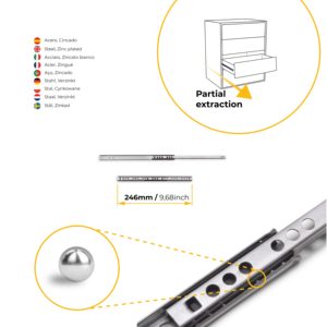Modello Emuca spagna 3009705 Set di 5 guide per cassetti placcate in zinco cuscinetti a sfera 17mm di altezza 246mm di profondità con estensione parziale - Product Image 4