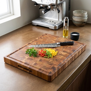 Planche à découper en bois de teck à grain de bois apparent, forme rectangulaire, écologique, compatible lave-vaisselle, style moderne, épaisseur 2,5 cm, pour fruits - Product Image 5