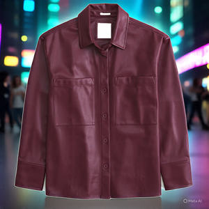 Camisas de cuero PU a la moda para mujer, camisa holgada de estilo callejero con botones de piel sintética, prendas de vestir para mujer, camisas de cuero informales para mujer - Product Image 3