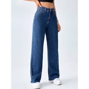 OSCA INTERNATIONAL Jean en denim bleu pierre pour femme, taille haute, coupe droite, jambe large, 100% coton, écologique et durable - Product Image 4