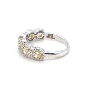 Bague d'éternité en or blanc 14kt 1.10tcw jaune naturel coupe coussin certifié IGI pour mariage ou fête - Product Image 4