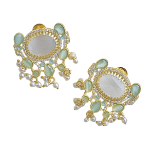 Pendientes de Botón de Latón al por Mayor, Circonita, Perla de Agua Dulce Genuina, Acabado de Latón Satinado, Pieza de Moda de Tendencia, Venta al por Mayor - Product Image 4