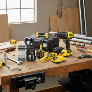 Juego de Taladro Percutor Stanley de 20V con Nivel de Burbuja y Brocas, 2 Baterías de 2Ah, Cargador y Estuche de Transporte - Product Image 3