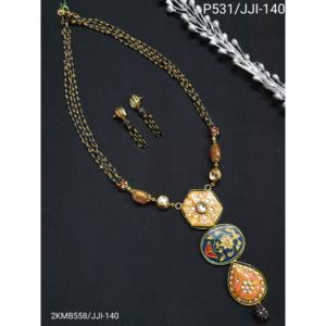 Ensemble de collier pendentif Meenakari Kundan de créateur avec boucles d'oreilles | Bijoux artisanaux indiens traditionnels pour femmes et filles - Product Image 2