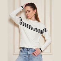 Blusa de Punto a Rayas de Manga Larga con Cuello Redondo para Mujer, Camiseta Cómoda y Elegante, Transpirable, a Rayas, de Alta Calidad, Servicio OEM
