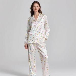 Luxury Breathable Silk Satin Summer/Spring 2-Piece Pajama <b>Set</b> for Women - Product Image 2