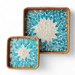 Bandeja Decorativa Hecha a Mano de Ratán con Incrustaciones de Madreperla, Ecológica, con Incrustaciones de Concha Natural para Mesa de Hogar o Cocina - Product Image 2