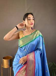 Dernier créateur style traditionnel pur coton doux Paithani Silk Saree Comfort All-Day Wear pour les fêtes avec broderie jacquard - Product Image 2