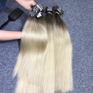 Vente de gros Bande Ombre Mix Blond Clair Naturel Raide Cheveux Offres Spéciales Cutille Alignés 100% Extensions de Cheveux Humains - Product Image 2