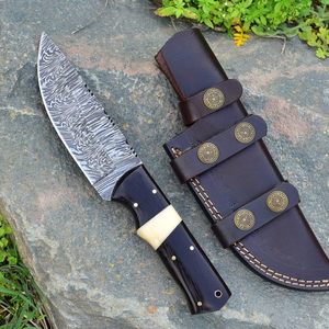 High Quality Handmade Damascus Steel Hunting and Camping <b>Knife</b> with Leather <b>Sheath</b> OEM Supported Fixed Blade Design - Product Image 5