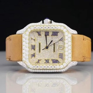 Montre-bracelet en cuir marron de qualité supérieure avec diamant moissanite pour les événements formels de bureau et une utilisation décontractée, disponible à la vente - Product Image 1