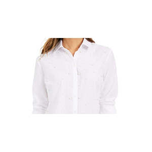 Camicia da Donna Charter Club in Tessuto Popeline con Perle Finte Bianche, Taglie XL/XL/4XL, Vestibilità Ampia, Top Lungo con Mezza Manica - Product Image 2