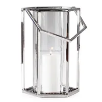 Lanterne en verre hexagonale avec cadre en métal pour la décoration de la maison