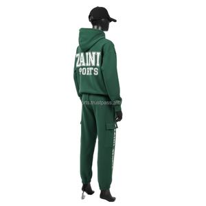 Chándal de lana Premium para mujer 340 GSM Green Cropped Hoodie y Cargo Joggers Custom Logo Print Bordado Chándales Tallas grandes - Product Image 3