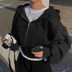 Unisexe Logo personnalisé respirant coupe-vent écologique pleine fermeture éclair polaire brodé à capuche hiver Hip Hop style en gros solide - Product Image 3