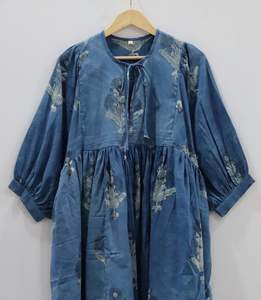 Natural Indigo Midi Maxi vestido suelto silueta patrón Floral Casual fiesta desgaste para verano Mini vestido - Product Image 4