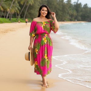Vestido Maxi <span class=keywords><strong>Tropical</strong></span> de Verano para Mujer, con Hombros Descubiertos, Estampado Floral, Tela de Rayón, Estilo Boho, para la Playa - Product Image 2
