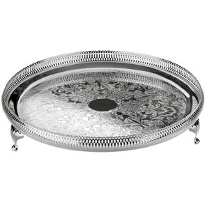 Bandeja de metal con acabado plateado Forma ovalada Diseño elegante Buena calidad Manija de dos lados para servir en hotel y restaurante - Product Image 4